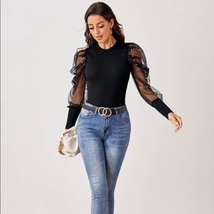 Blouse brand new pearls mesh long sleeve